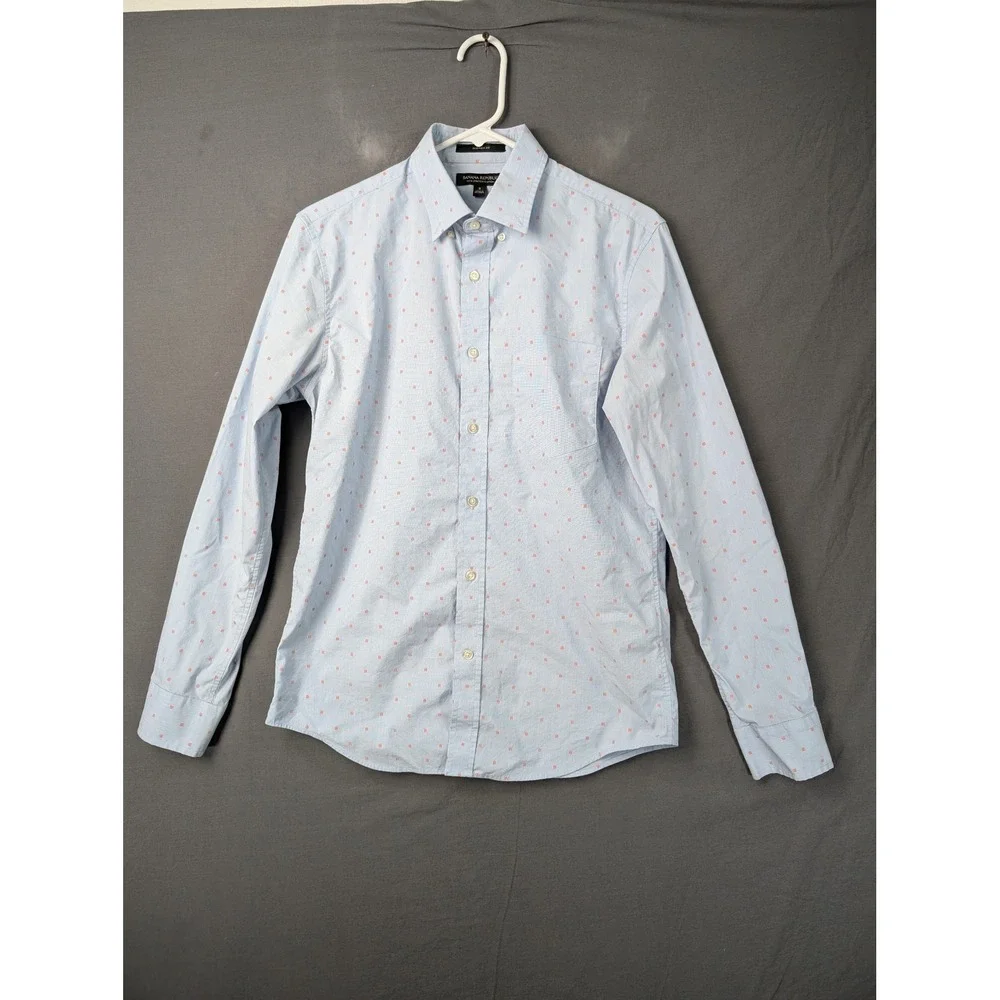Banana Republic Mens Camden Standard Fit Button Down Shirt Light Blue‎ Red Small